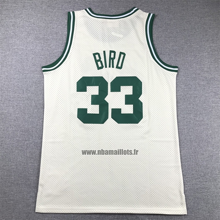 Maillot Boston Celtics Larry Bird NO 33 Mitchell & Ness Chainstitch Creme